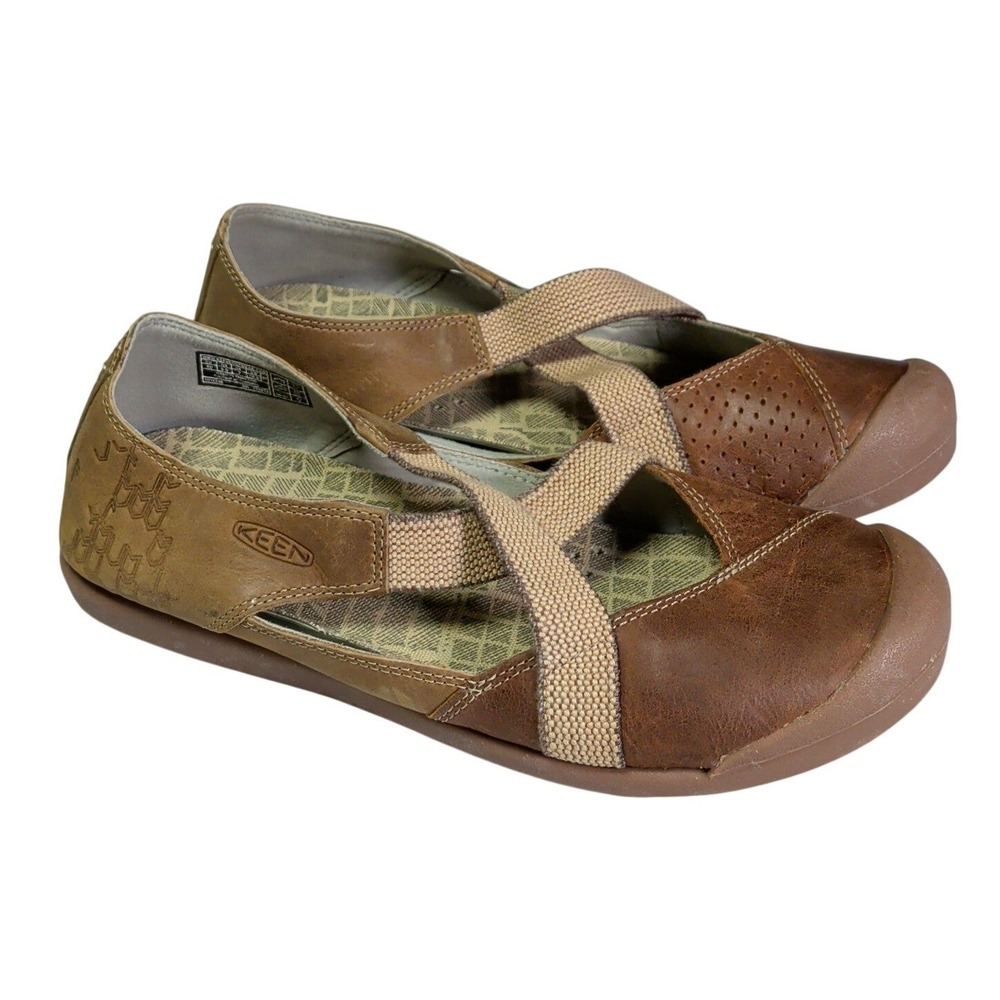 KEEN Lower East Side Shoes Womens Size 9.5 Brown Leather Strappy Closed Bump Toe